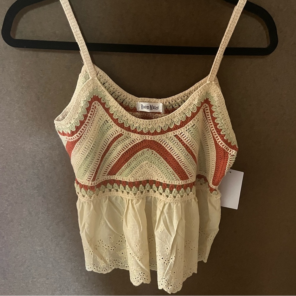 Green, red, and cream tank top